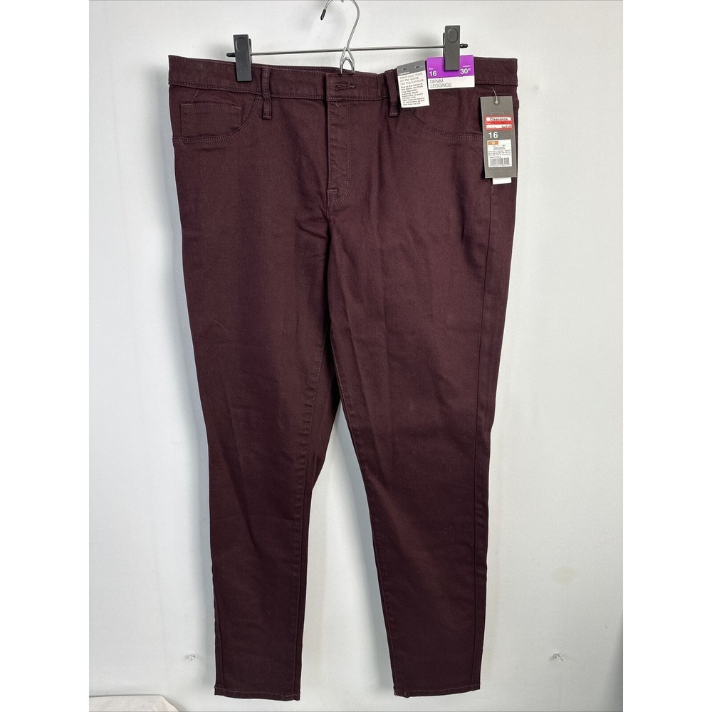 Mossimo Women's Burgundy Denim Leggings Mid Waist NWT Fitted Hip & Thigh
